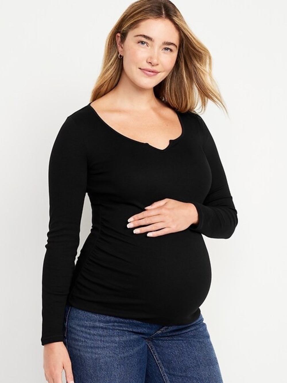 Old Navy Women’s Maternity Black Long-Sleeve Rib Knit Long Sleeve Top
